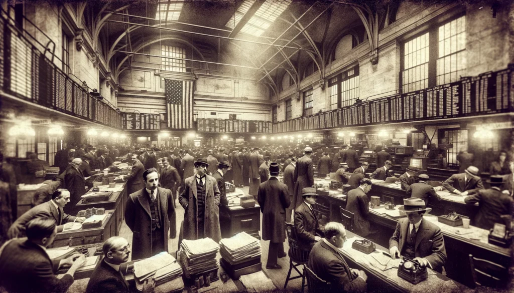 A representation old photography style of a stock market back in the 1920s